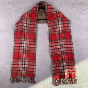 Polo Ralph Lauren Wool Blend Red Plaid Fringe Scarf Old Money Quiet Luxury